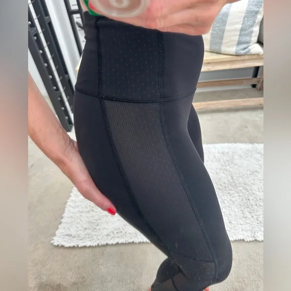 Lululemon Black Bodycon Mesh Detail High-Rise Leggings | Size 6 - Picture 7 of 15